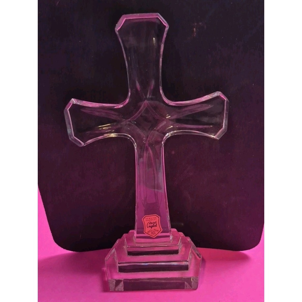 Vintage 24% Lead Crystal Standing Cross Collectible Handcut Poland 7" Religious
